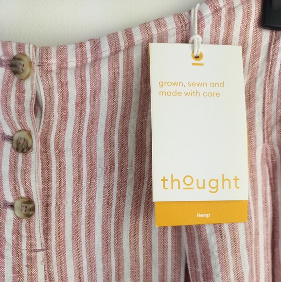 Thought Azalea Striped Pleated 100% Hemp Culottes in Blush Pink - Picture 3 of 8